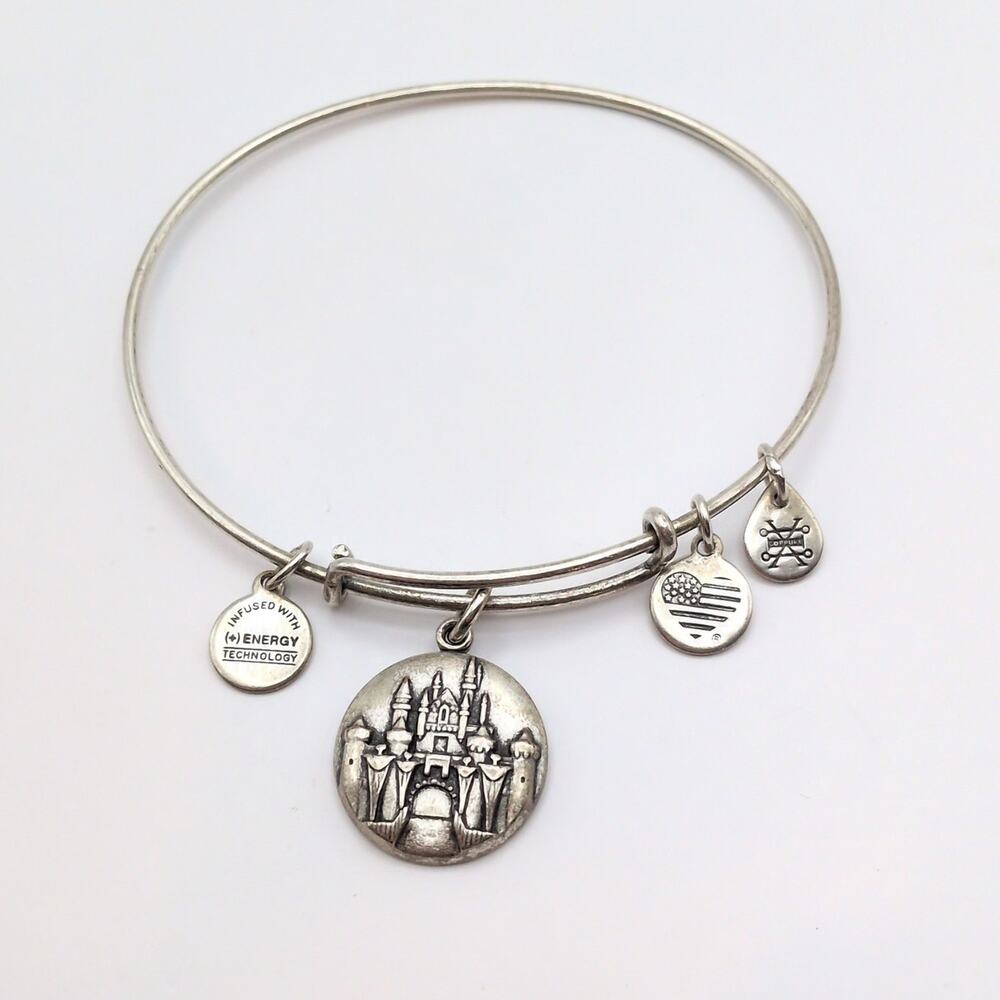 Alex & Ani Disneyland Sleeping Beauty Castle Charm Silver Tone Bangle Bracelet